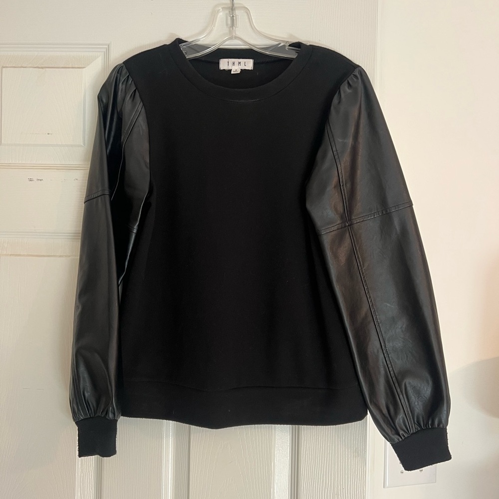 THML Leather Sleeve Sweater